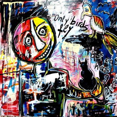 Картина под названием "Only birds fly, Bat…" - Jovanart, Подлинное произведение искусства, Акрил