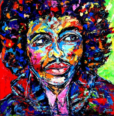 Schilderij getiteld "Jimi Hendrix" door Jovanart, Origineel Kunstwerk, Acryl Gemonteerd op Frame voor houten brancard