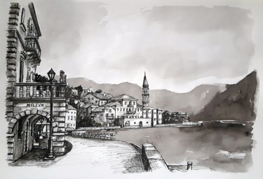 Tekening getiteld "Museum, Perast" door Jovana Pestoric, Origineel Kunstwerk, Inkt