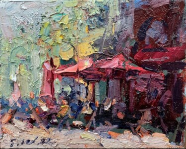 Painting titled "Paris Cafe" by Jove Wang, Original Artwork, Oil