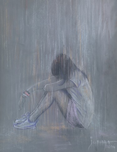 Tekening getiteld "SAD RAIN" door Jovica4art, Origineel Kunstwerk, Houtskool
