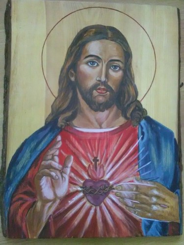 Painting titled "Jezus" by Jowita Kotów, Original Artwork, Tempera