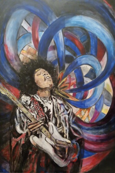 Pintura intitulada "Jimi Hendrix" por Jowita Kotów, Obras de arte originais, Acrílico