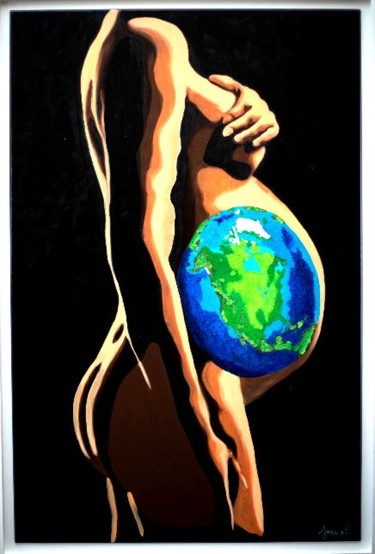 Peinture intitulée "Mother earth" par Joxa Vi', Œuvre d'art originale, Huile Monté sur Châssis en bois