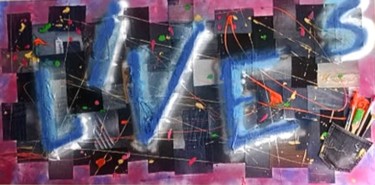 Κολάζ με τίτλο "Lives in colors" από Joxa Vi', Αυθεντικά έργα τέχνης, Σπρέι βαφής Τοποθετήθηκε στο Ξύλινο πάνελ