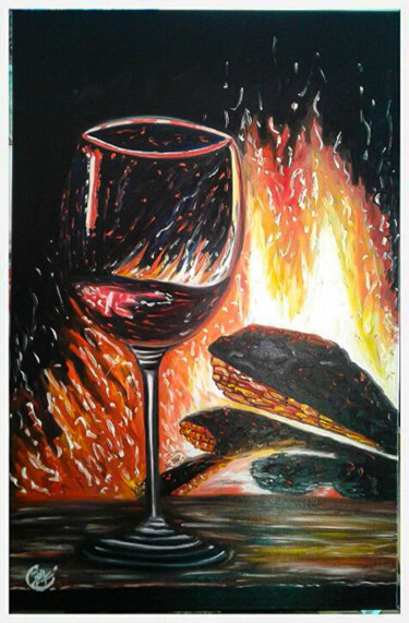 Pintura titulada "Au coin du feu" por Joy Caloc, Obra de arte original, Oleo