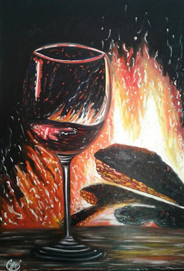 Pintura intitulada "Au coin du feu" por Joy Caloc, Obras de arte originais, Óleo