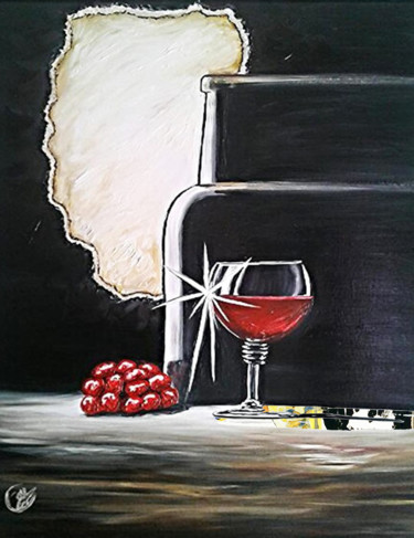 Peinture intitulée "Le Bon Vin" par Joy Caloc, Œuvre d'art originale, Huile
