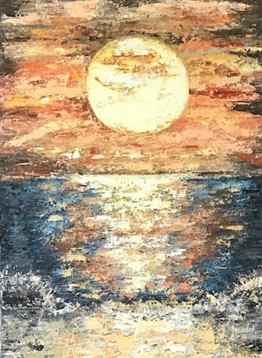 Painting titled "Coucher du soleil" by Joy Jourdet, Original Artwork, Oil