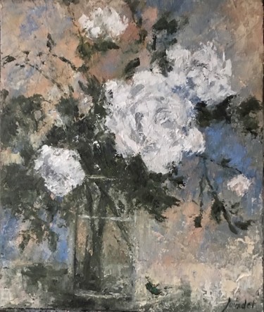 Painting titled "Roses blanches" by Joy Jourdet, Original Artwork, Oil
