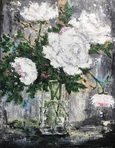 Peinture intitulée "Bouquet de Roses Bl…" par Joy Jourdet, Œuvre d'art originale, Huile