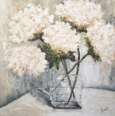 Painting titled "HORTENSIS BLANCS" by Joy Jourdet, Original Artwork, Oil