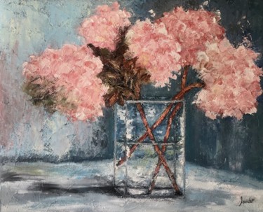 Painting titled "HORTENSIAS ROSES" by Joy Jourdet, Original Artwork, Oil