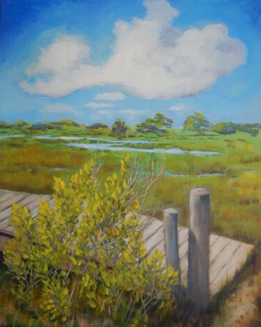 Painting titled "Marsh Cove" by Joy Parks Coats, Original Artwork, Acrylic Mounted on Wood Stretcher frame