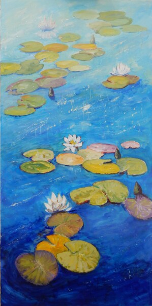 Painting titled "Water Lilies 2" by Joy Parks Coats, Original Artwork, Acrylic Mounted on Wood Stretcher frame