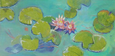 Painting titled "Waterlilies in a Tu…" by Joy Parks Coats, Original Artwork, Acrylic Mounted on Wood Stretcher frame