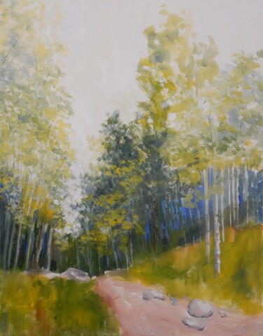 Painting titled "Aspen Trail" by Joy Parks Coats, Original Artwork, Acrylic Mounted on Wood Stretcher frame