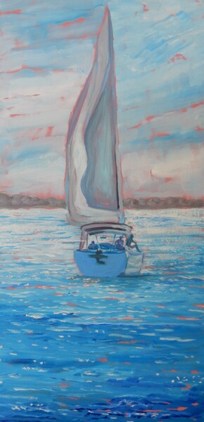 Painting titled "Sailing Away" by Joy Parks Coats, Original Artwork, Acrylic Mounted on Wood Stretcher frame