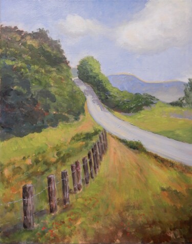 Painting titled "Parkway in Summer" by Joy Parks Coats, Original Artwork, Acrylic Mounted on Wood Stretcher frame