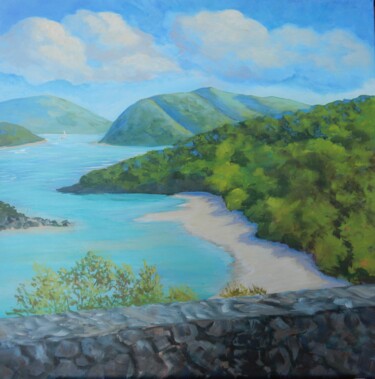 Painting titled "Trunk Bay Overlook" by Joy Parks Coats, Original Artwork, Acrylic Mounted on Wood Stretcher frame