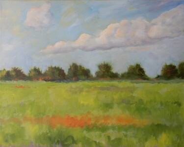 Painting titled "Cedars on the Marsh" by Joy Parks Coats, Original Artwork, Acrylic Mounted on Wood Stretcher frame