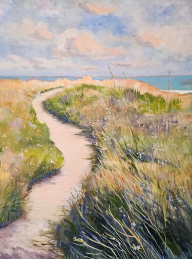 Painting titled "Dunes Down East" by Joy Parks Coats, Original Artwork, Acrylic Mounted on Wood Stretcher frame