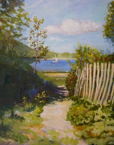 Painting titled "Path to the Lake" by Joy Parks Coats, Original Artwork, Acrylic Mounted on Wood Stretcher frame