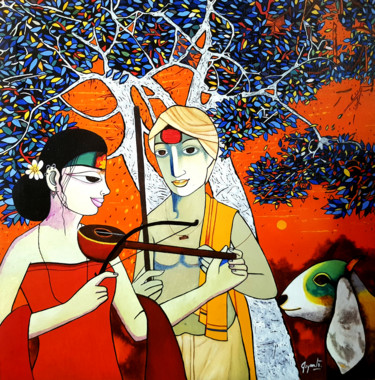 Peinture intitulée "Brahmin Innocence G…" par Joyanto Deb, Œuvre d'art originale, Acrylique