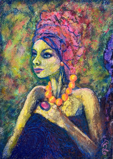 Pintura titulada "Le Turban Rose" por Joyce Ayline, Obra de arte original, Acrílico Montado en Bastidor de camilla de madera