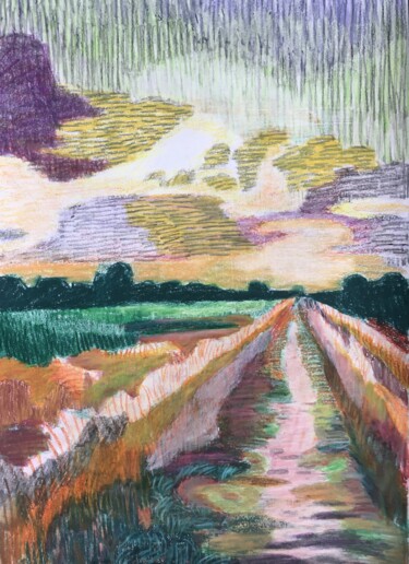 Dessin intitulée "Sunset" par Joyce Van Den Engel, Œuvre d'art originale, Crayon