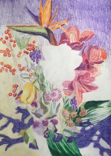 Zeichnungen mit dem Titel "Flowers" von Joyce Van Den Engel, Original-Kunstwerk, Bleistift