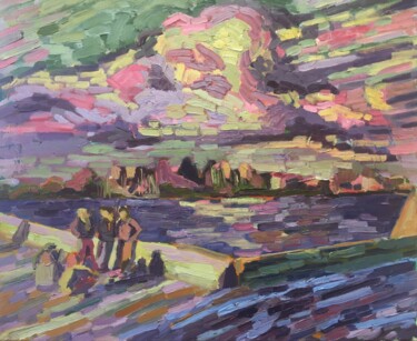 Malerei mit dem Titel "Skyline Amsterdam-n…" von Joyce Van Den Engel, Original-Kunstwerk, Öl