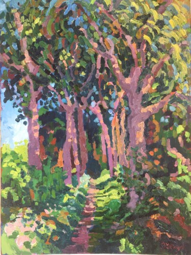 Painting titled "Purple trees" by Joyce Van Den Engel, Original Artwork, Oil