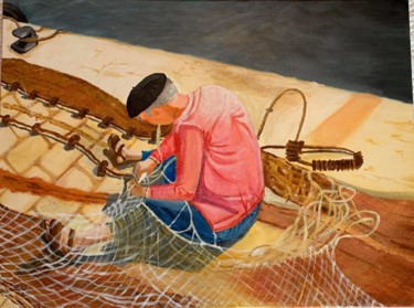 Painting titled "Au port." by Joza, Original Artwork