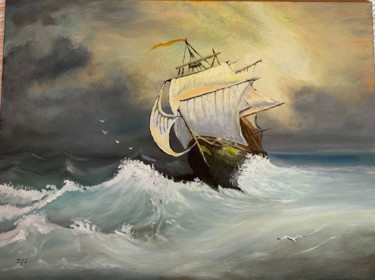 Painting titled "En pleine tempête." by Joza, Original Artwork, Acrylic