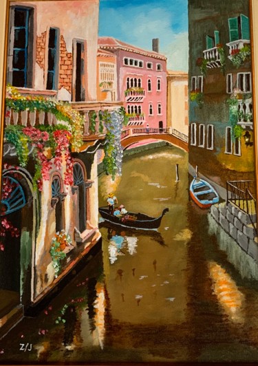 Painting titled "Venise" by Joza, Original Artwork, Acrylic