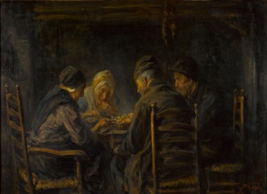 Malerei mit dem Titel "Mangeurs de pommes…" von Jozef Israëls, Original-Kunstwerk, Öl