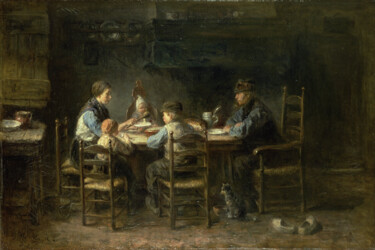 Schilderij getiteld "Famille paysanne à…" door Jozef Israëls, Origineel Kunstwerk, Olie
