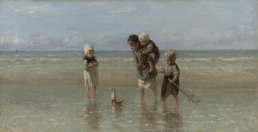 Malarstwo zatytułowany „Enfants au bord de…” autorstwa Jozef Israëls, Oryginalna praca, Olej