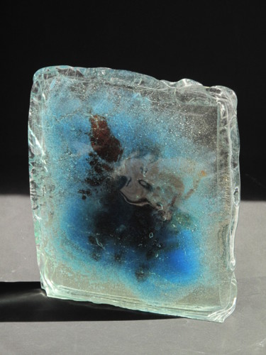 espace bleu Sculpture intitulée "espace bleu" par Jean-Pierre Deguillemenot, Œuvre d'art originale, Verre