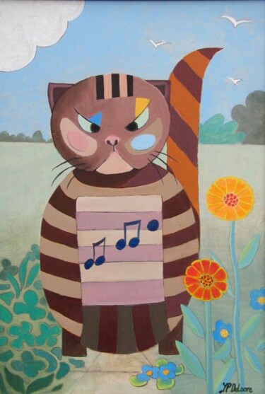 Pintura intitulada "Musical cat" por Jp Deloore, Obras de arte originais, Óleo