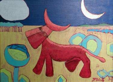 Painting titled "Conceited young bull" by Jp Deloore, Original Artwork, Oil Mounted on Wood Stretcher frame