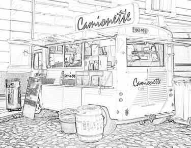 Digitale Kunst mit dem Titel "Coffee Bar Camionet…" von Jp Eugster, Original-Kunstwerk, Bleistift