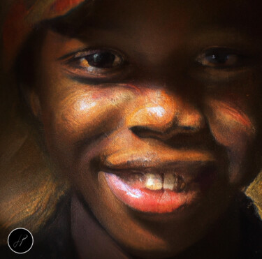 Digitale Kunst mit dem Titel "Smiling African Boy" von Jp Eugster, Original-Kunstwerk, KI-generiertes Bild