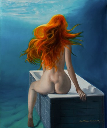 Painting titled "Le Bain" by Jean-Pierre André Leclercq, Original Artwork, Oil Mounted on Wood Stretcher frame