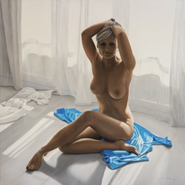 Painting titled "Nathalie (3)" by Jean-Pierre André Leclercq, Original Artwork, Oil Mounted on Wood Stretcher frame
