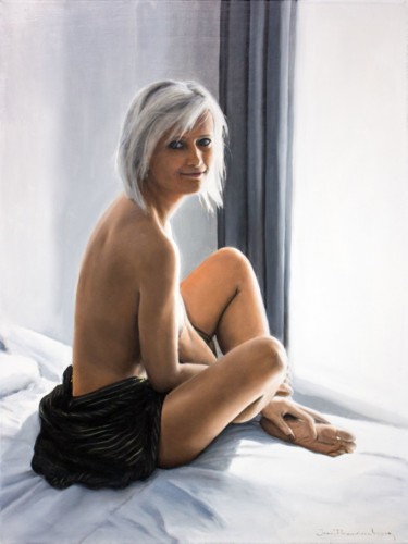 Painting titled "Nathalie (1)" by Jean-Pierre André Leclercq, Original Artwork, Oil Mounted on Wood Stretcher frame