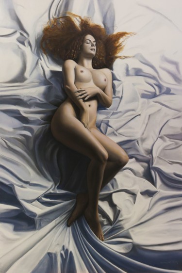 Painting titled "Emily" by Jean-Pierre André Leclercq, Original Artwork, Oil Mounted on Wood Stretcher frame