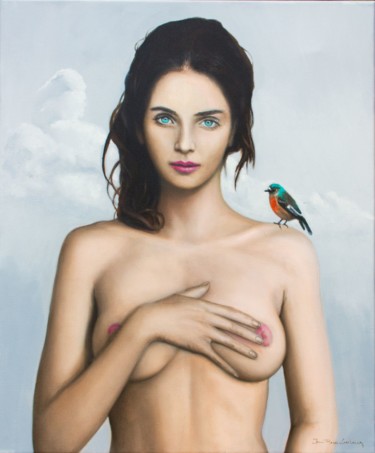 Painting titled "Emma B." by Jean-Pierre André Leclercq, Original Artwork, Oil Mounted on Wood Stretcher frame