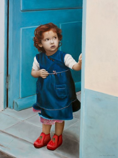 「Maman ?」というタイトルの絵画 Jean-Pierre André Leclercqによって, オリジナルのアートワーク, オイル ウッドストレッチャーフレームにマウント